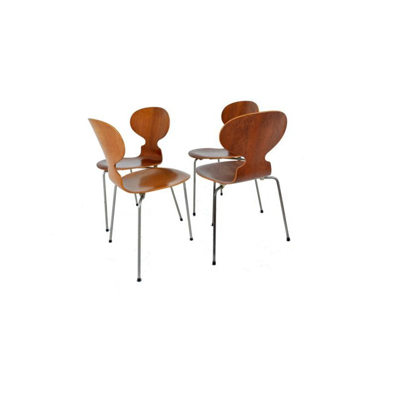 Suite de 4 chaises tripodes modèle fourmi 1ère édition par Arne Jacobsen pour Fritz Hansen - 1950