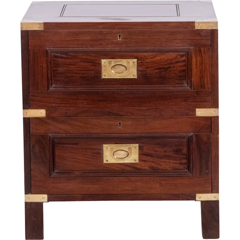 Vintage marine chest of drawers in mahogany and brass, 1950