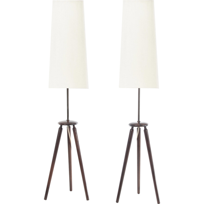 Pair of vintage tripod table lamps in Rio rosewood, 1960