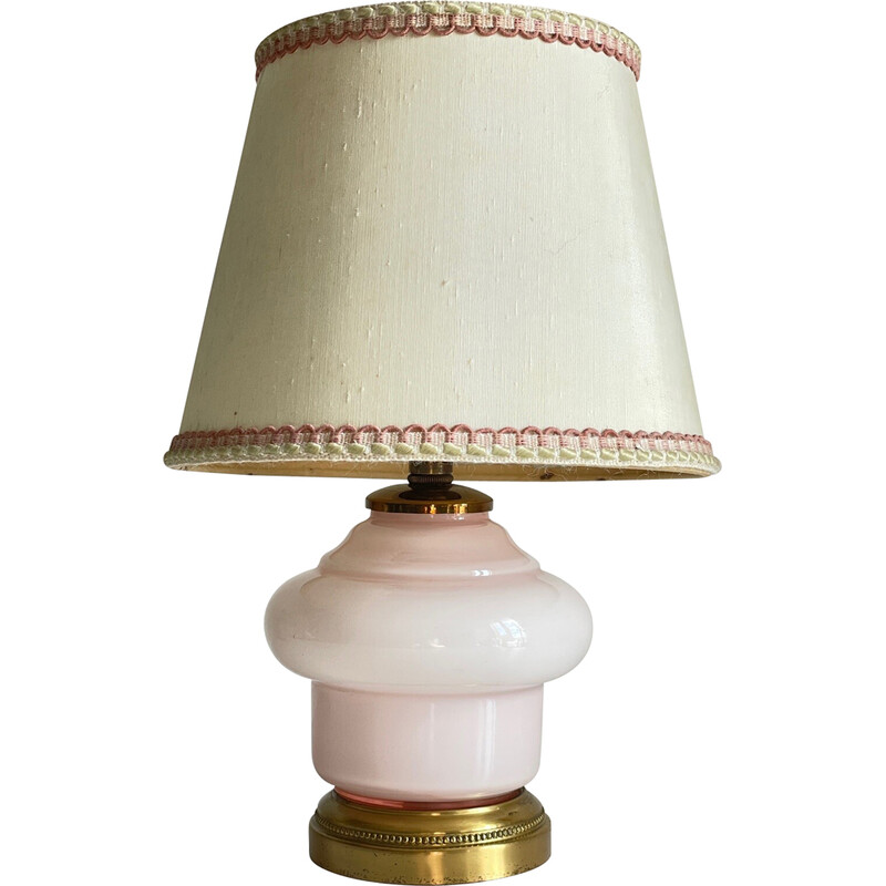 Lampada vintage in vetro opalino e ottone