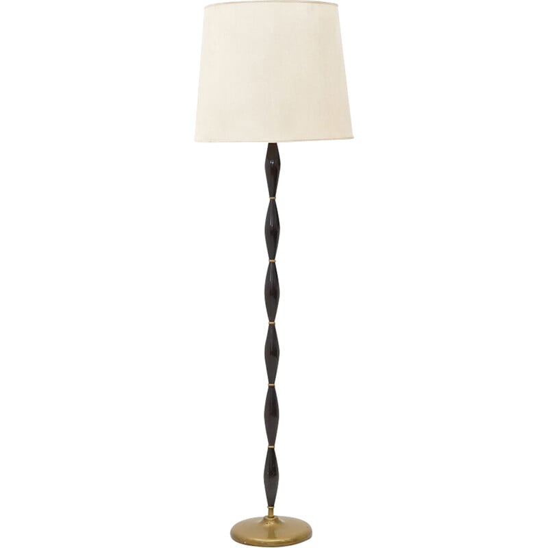 Vintage floor lamp in wood and brass, Italy 1950