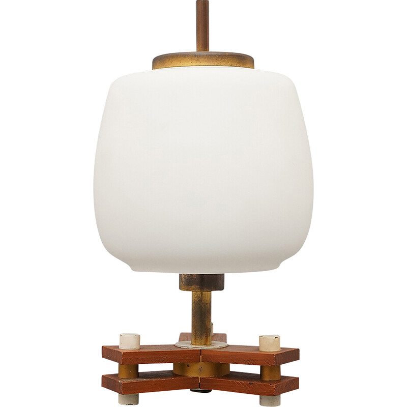 Vintage table lamp in brass and opaline glass, Italy 1950