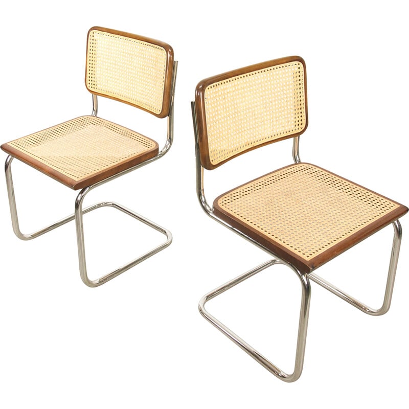 Paar vintage Cesca B32 bruine stoelen van Marcel Breuer