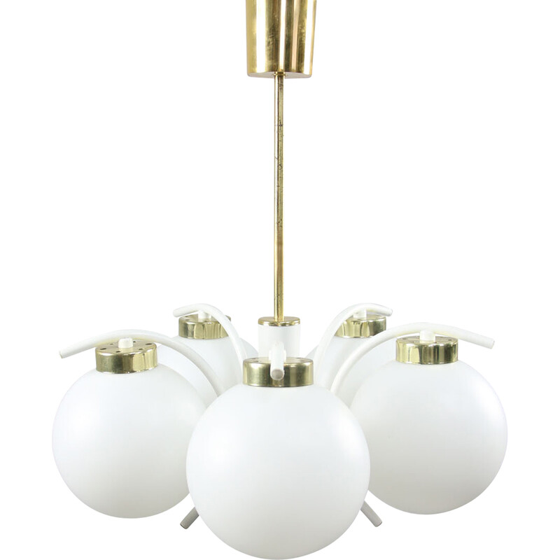 Vintage chandelier in brass and opaline glass, Italy