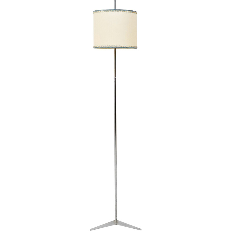 Vintage "396" floor lamp in brass and fabric by Tito Agnoli for Oluce, Italy 1950