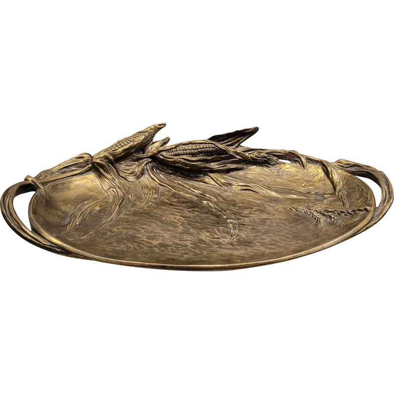 Tabuleiro decorativo vintage em bronze com motivos de plantas de cereais de Albert Marionnet