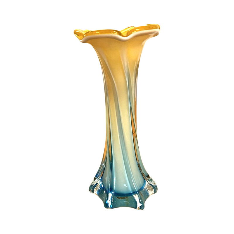 Vintage Murano glass and calla lily glass vase, Italy 1980