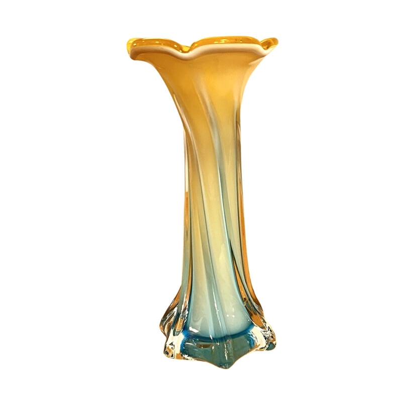 Vintage Murano glass and calla lily glass vase, Italy 1980