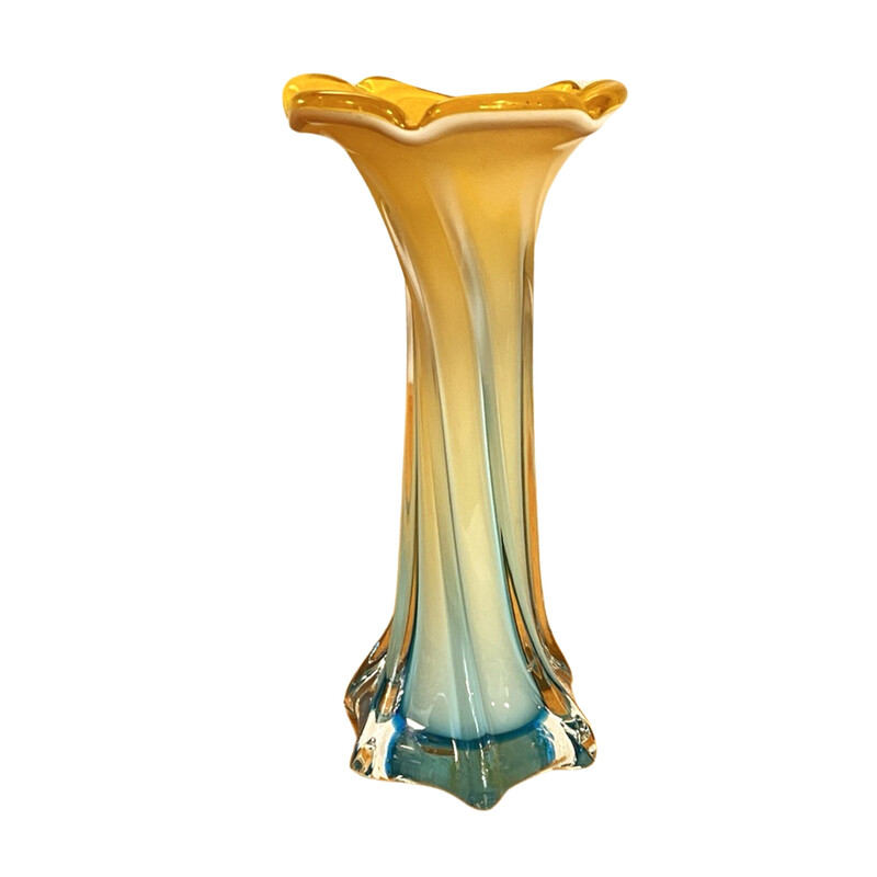 Vase vintage en verre de Murano et verre de lys calla, Italie 1980