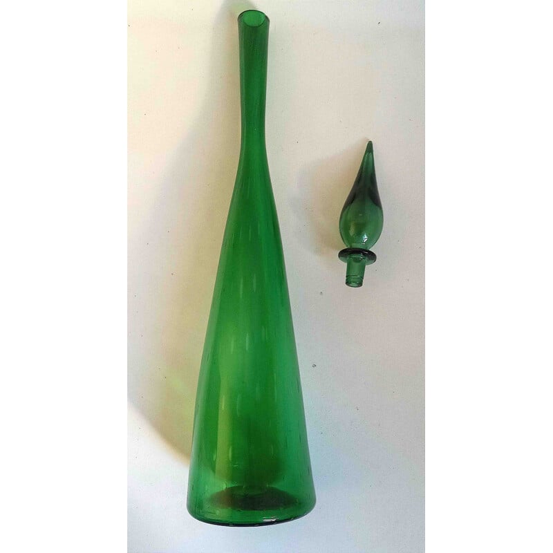 Vintage Genie format carafe in dark green blown glass, Italy 1970