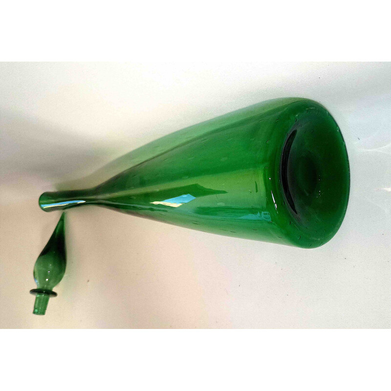 Vintage Genie format carafe in dark green blown glass, Italy 1970