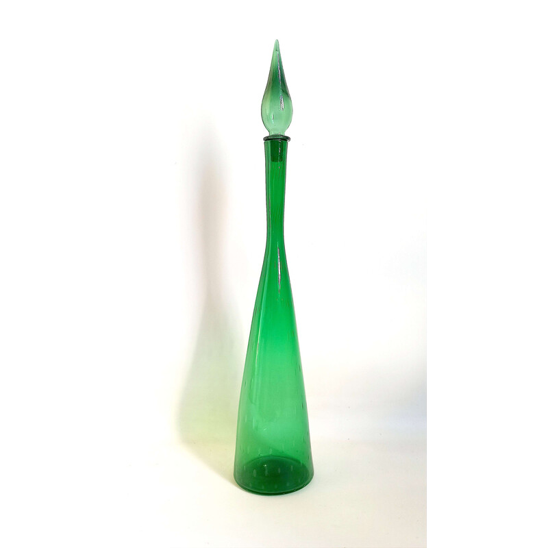 Carafe vintage format Génie en verre soufflé vert foncé, Italie 1970