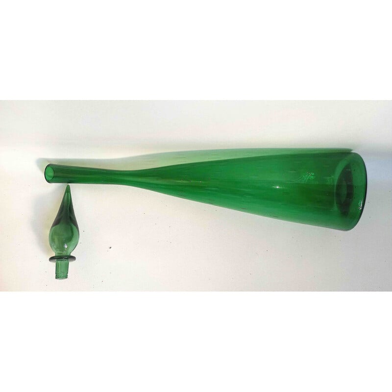 Vintage Genie format carafe in dark green blown glass, Italy 1970