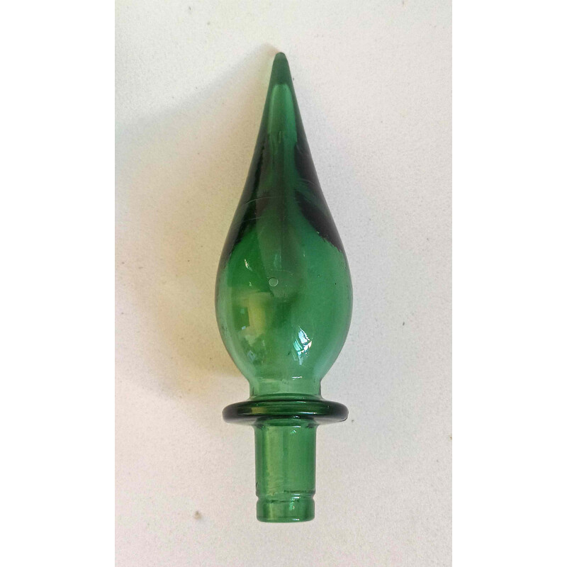 Decantador vintage Génie de vidrio soplado verde oscuro, Italia 1970