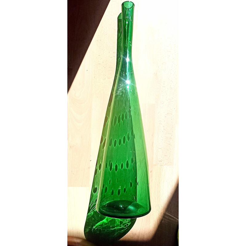 Carafe vintage format Génie en verre soufflé vert foncé, Italie 1970
