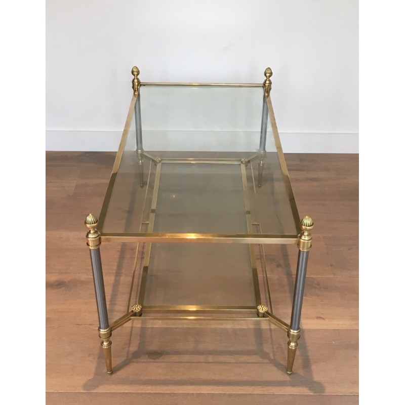 Vintage brushed steel and brass coffee table for La Maison Jansen, France 1940