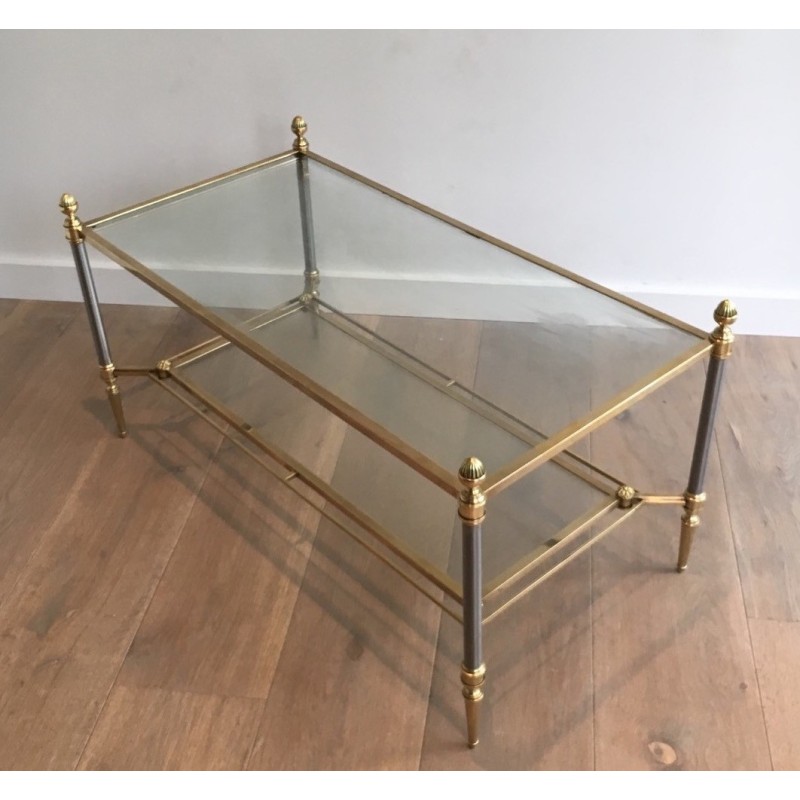 Vintage brushed steel and brass coffee table for La Maison Jansen, France 1940