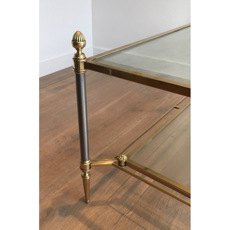 Vintage brushed steel and brass coffee table for La Maison Jansen, France 1940