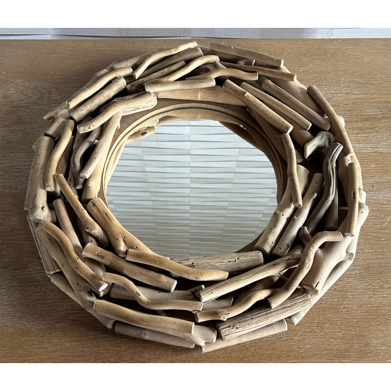 Vintage round driftwood mirror