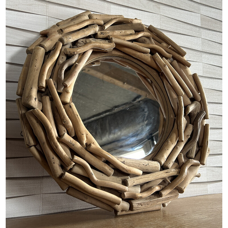 Espelho redondo de madeira à deriva vintage