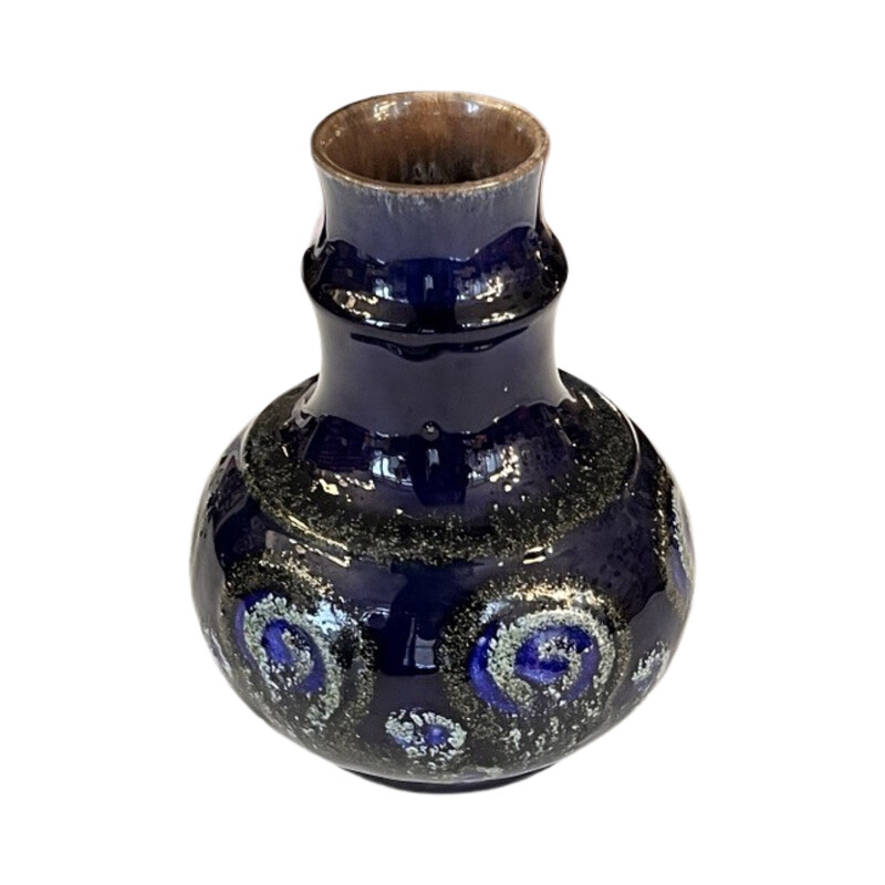 Vintage cobalt blue ceramic vase for Strehla Keramik, Germany 1960