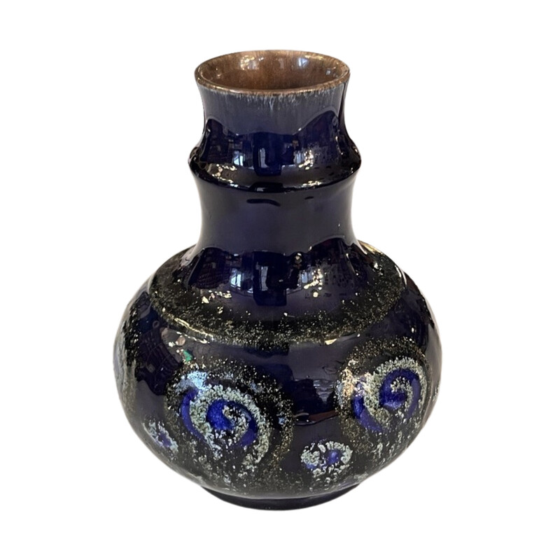 Vase vintage en céramique bleu de cobalt pour Strehla Keramik, Allemagne 1960