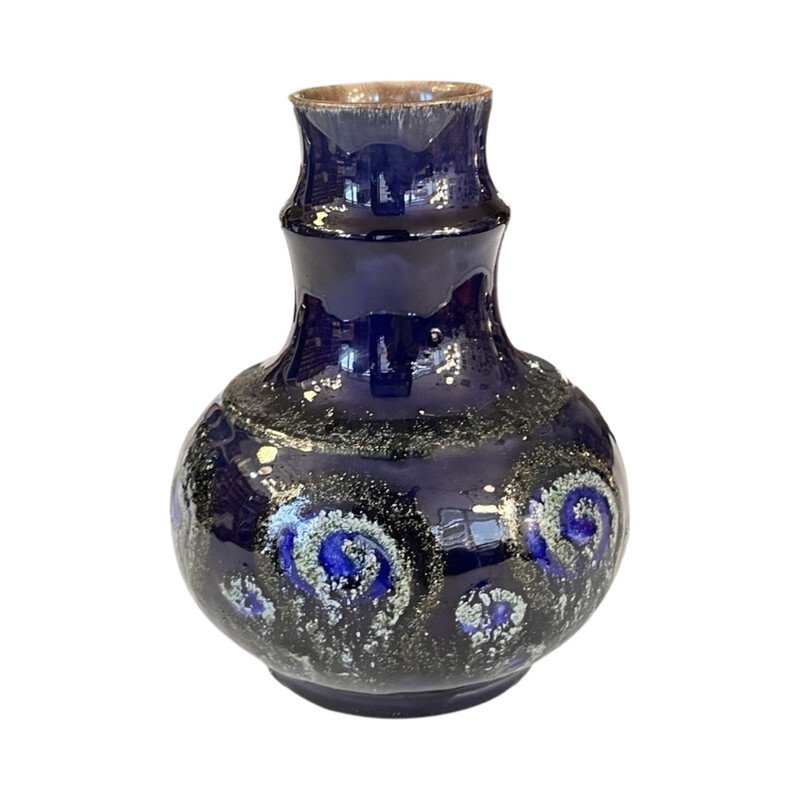 Vaso vintage in ceramica blu cobalto per Strehla Keramik, Germania 1960