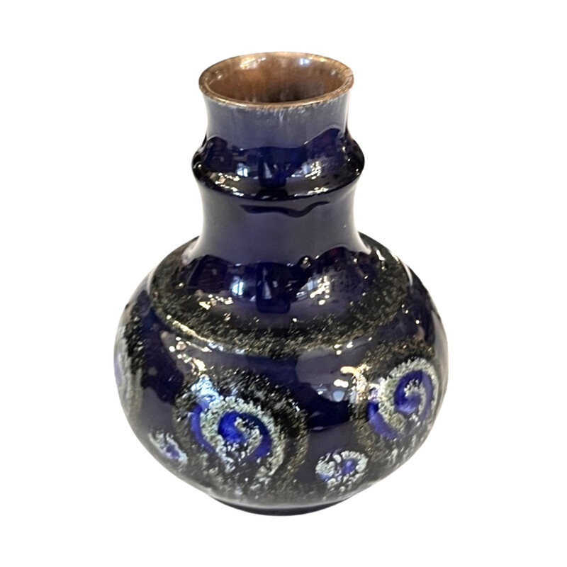 Vintage cobalt blue ceramic vase for Strehla Keramik, Germany 1960