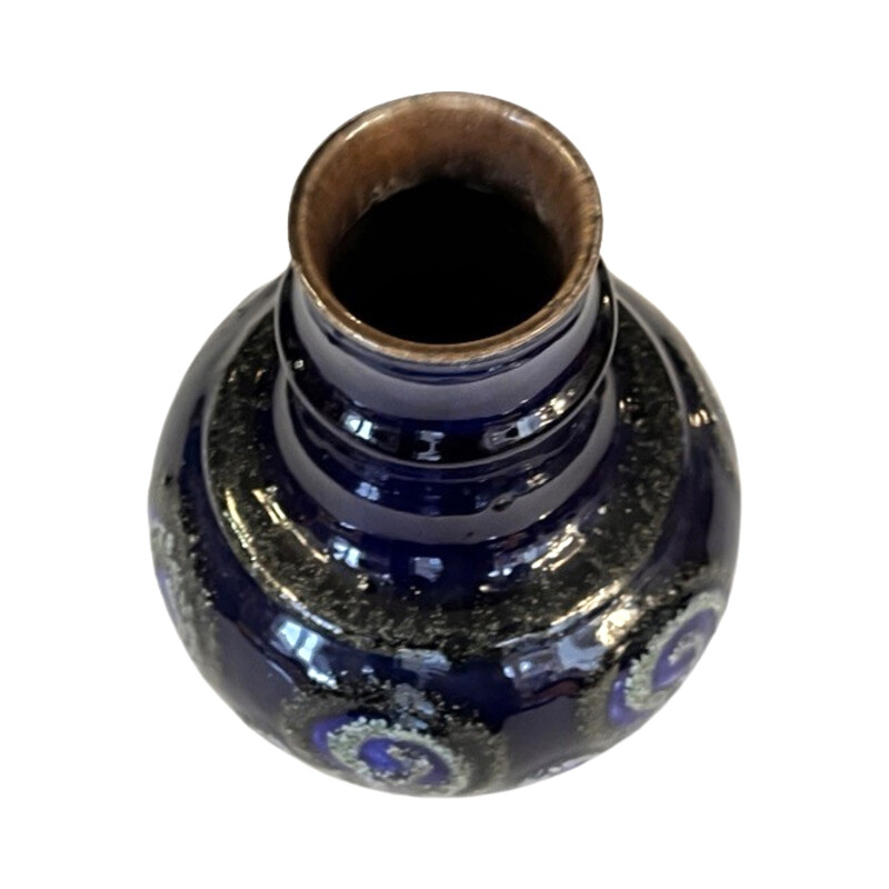 Vintage cobalt blue ceramic vase for Strehla Keramik, Germany 1960