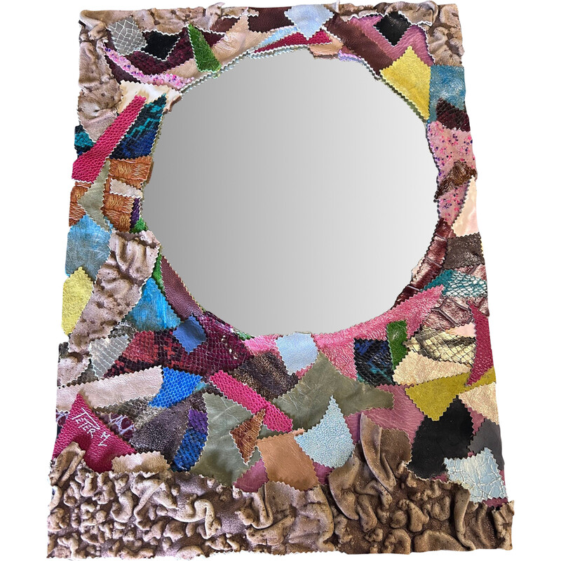 Vintage leather patchwork mirror by Peter M