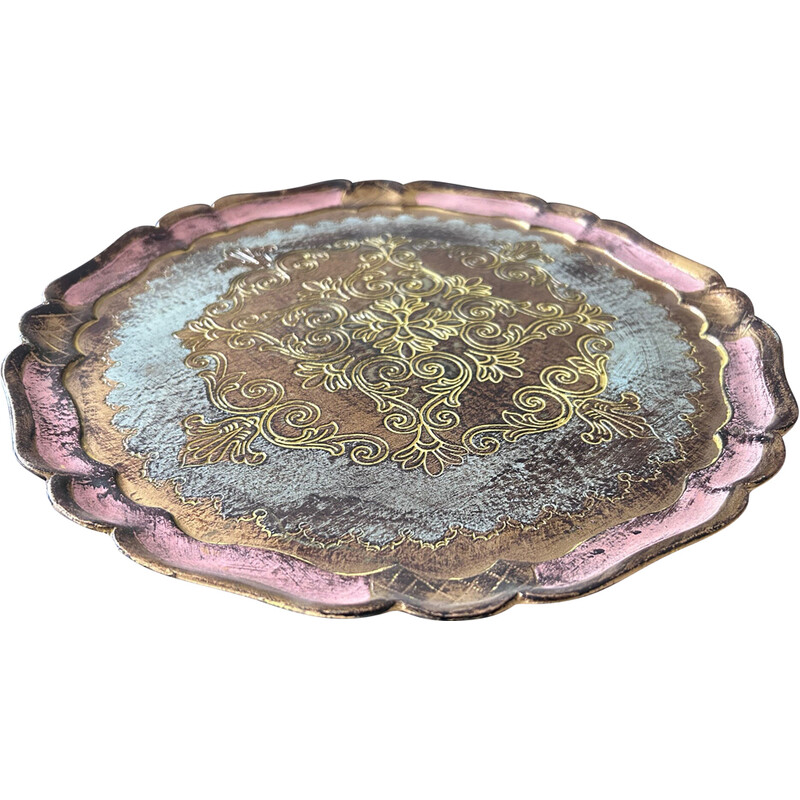 Vintage Florentine gold and pink tray