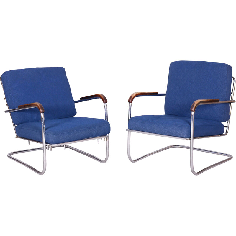 Paire de fauteuils vintage Bauhaus en acier chromé, Suisse 1930