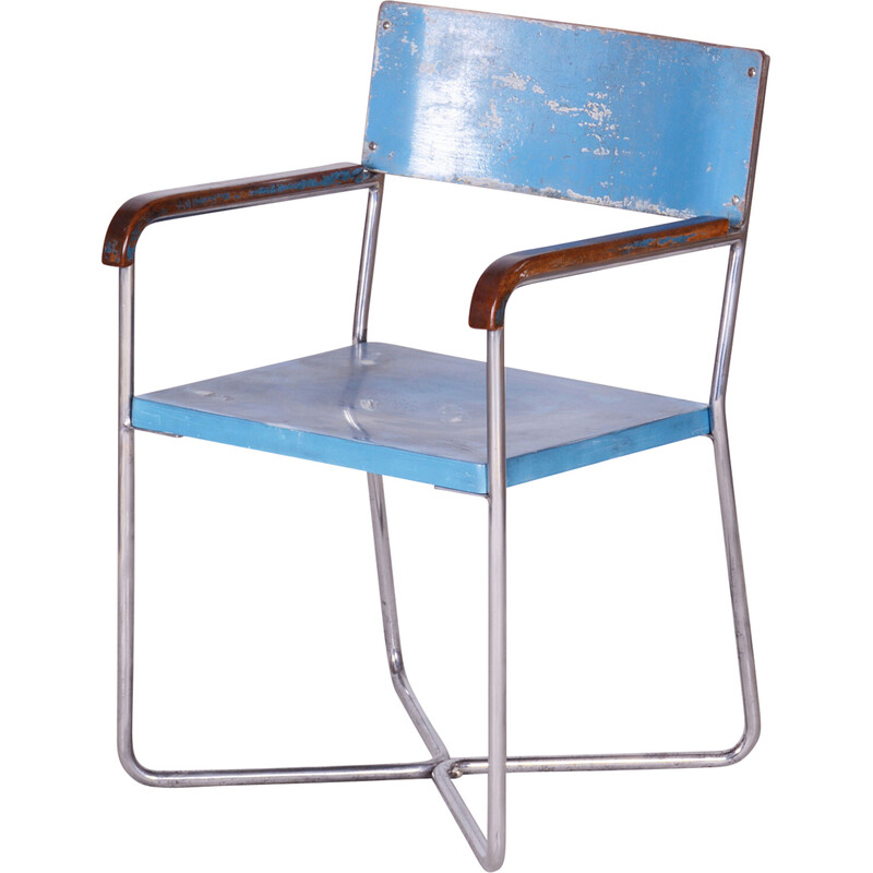 Vintage Bauhaus armchair in beech and chrome steel for Mücke Melder, Czechoslovakia 1930