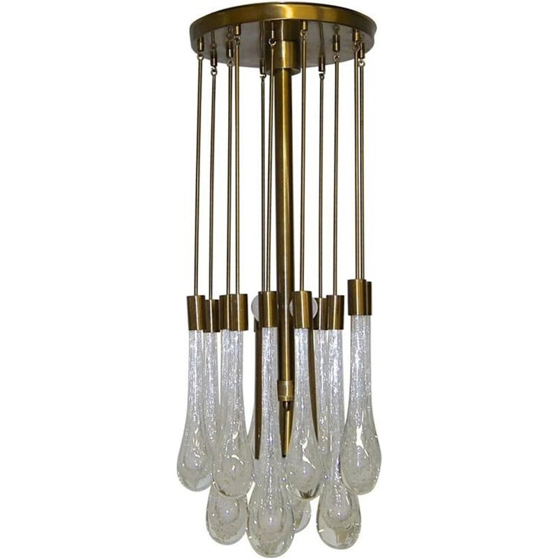 Italian brass and glass teardrop chandelier - 1960s