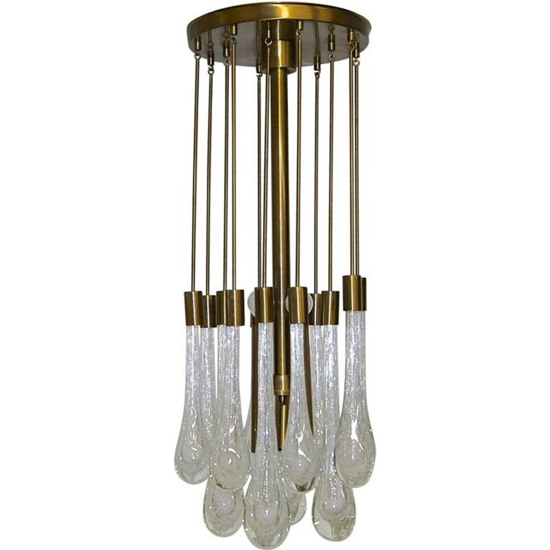 Italian brass and glass teardrop chandelier - 1960s