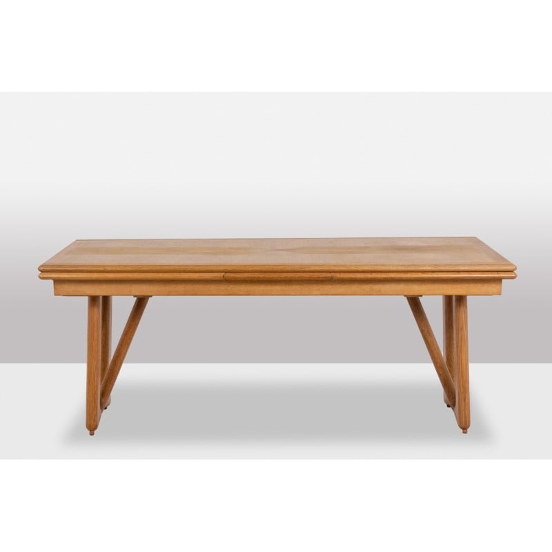 Vintage dining table in natural oak by Guillerme et Chambron for Vous Maison, France 1970