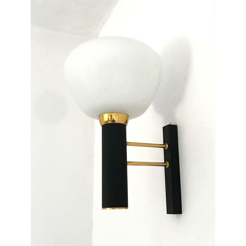 Vintage wall lamp in brass and opaline glass for La Maison Arlus, 1960