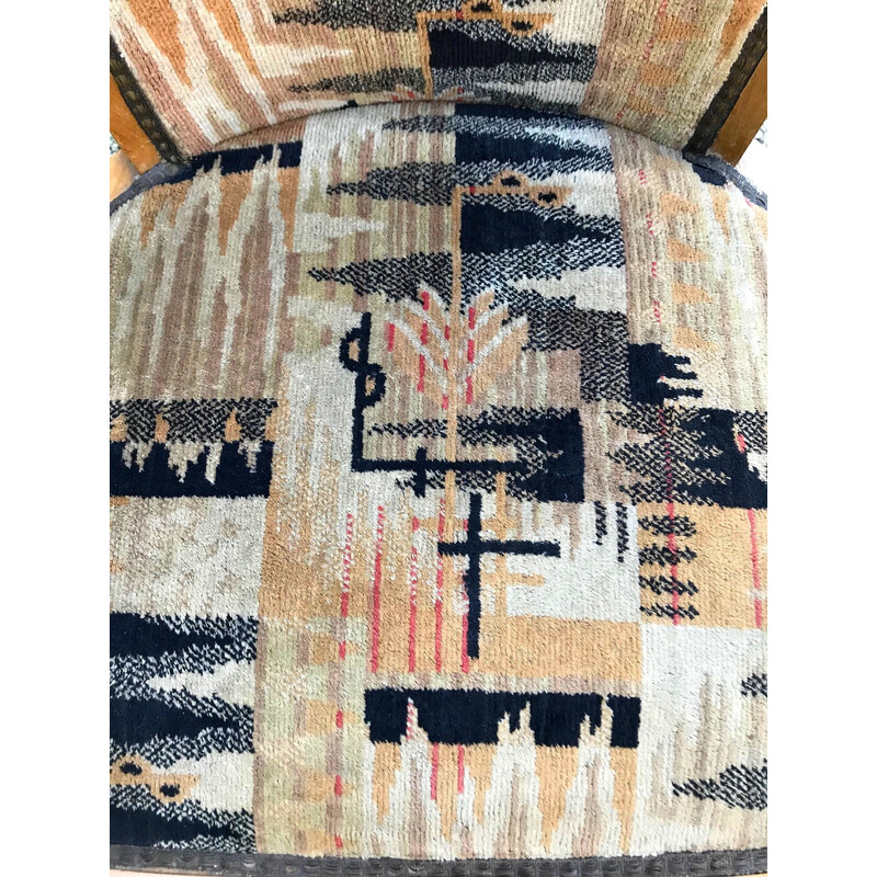 Fauteuil vintage Art Déco en bois massif et tissu de laine, 1930