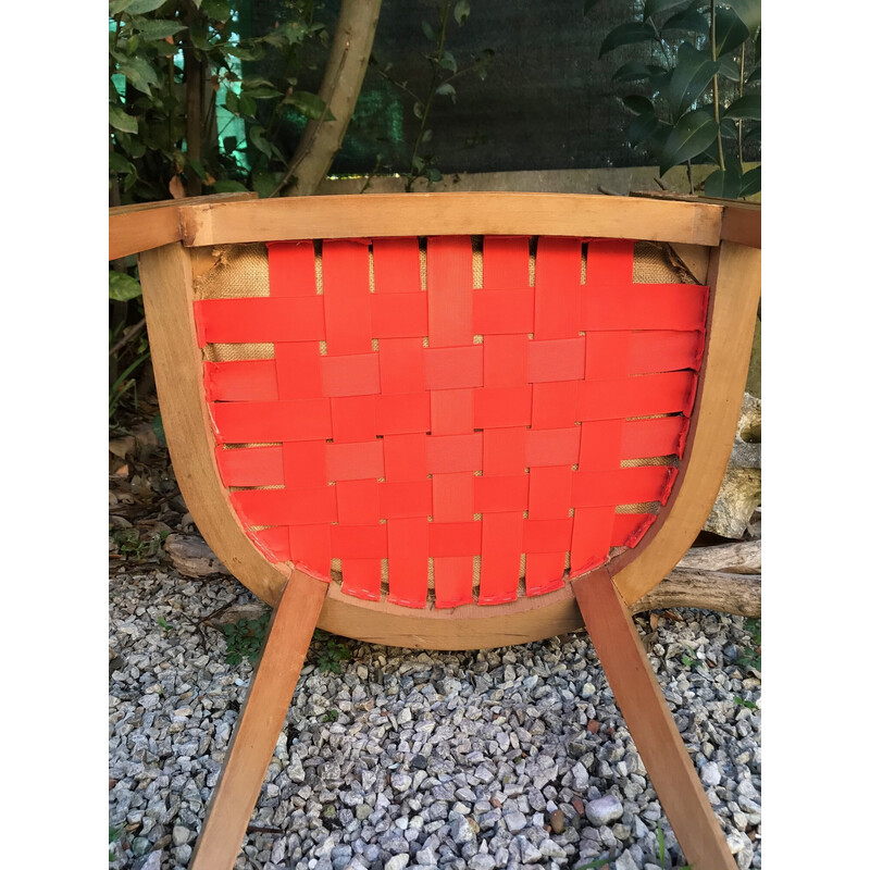 Vintage Art Deco armchair in solid wood and wool fabric, 1930