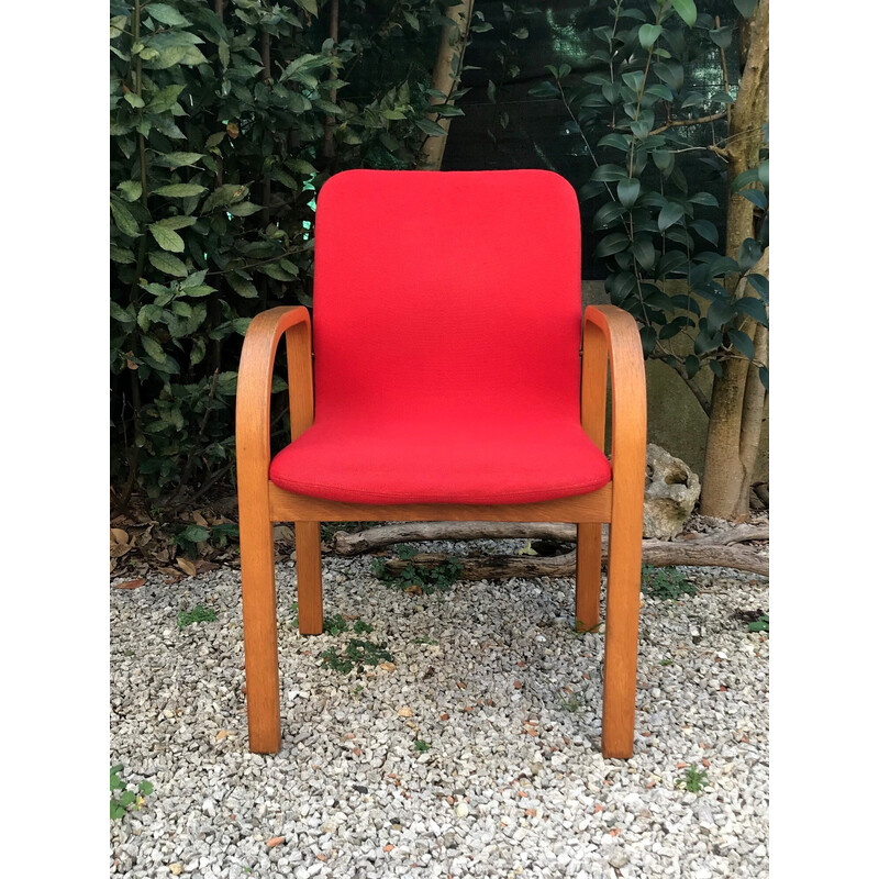 Vintage armchair in birch wood and fabric, Denmark 1970