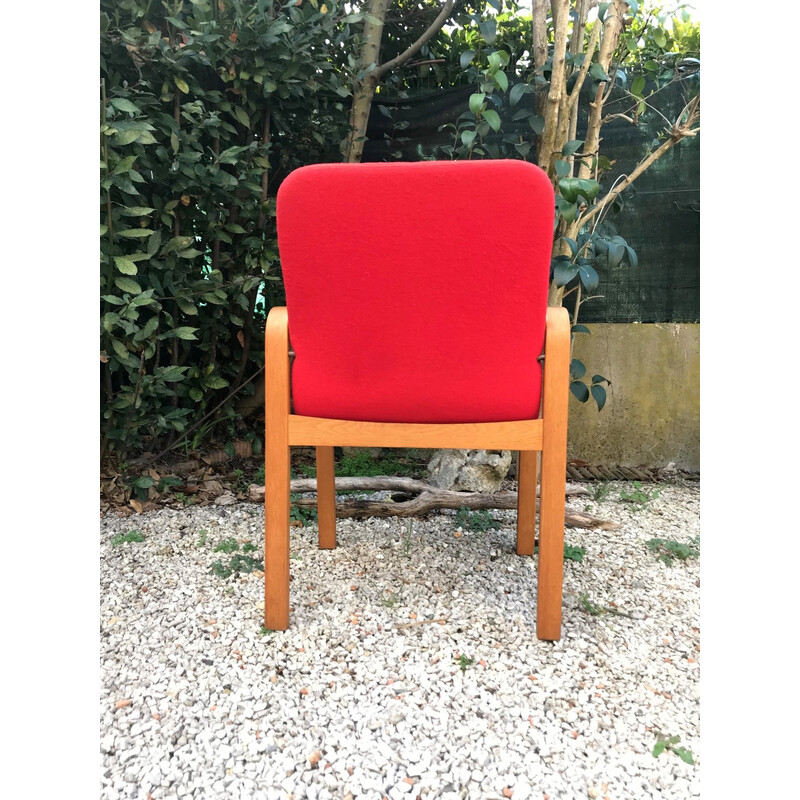 Fauteuil vintage en bois de bouleau et tissu, Danemark 1970