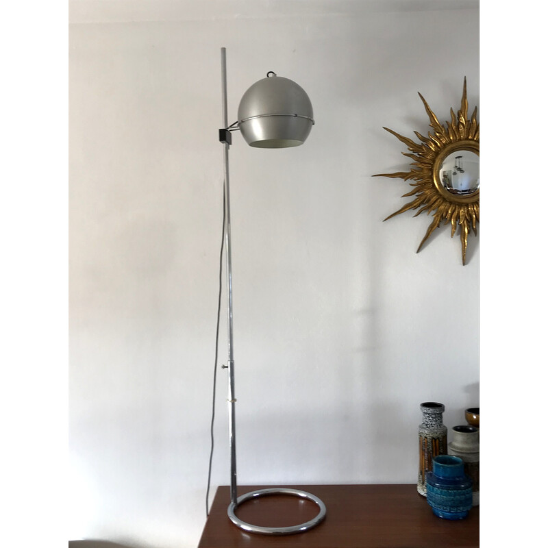 Lampadaire vintage en acier chromé et aluminium par Goffredo Reggiani, Italie 1970