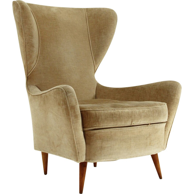 Italian velvet wingback armchair - 1950s