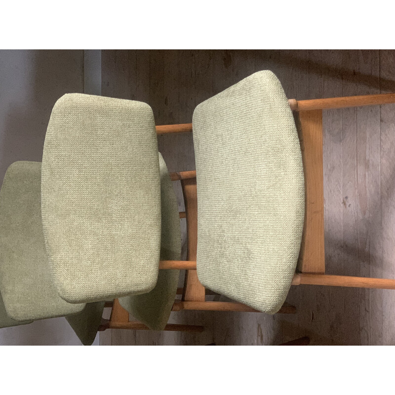 Set of 6 vintage chairs in oak and green velvet fabric by Gunnar Sorlie, Norway