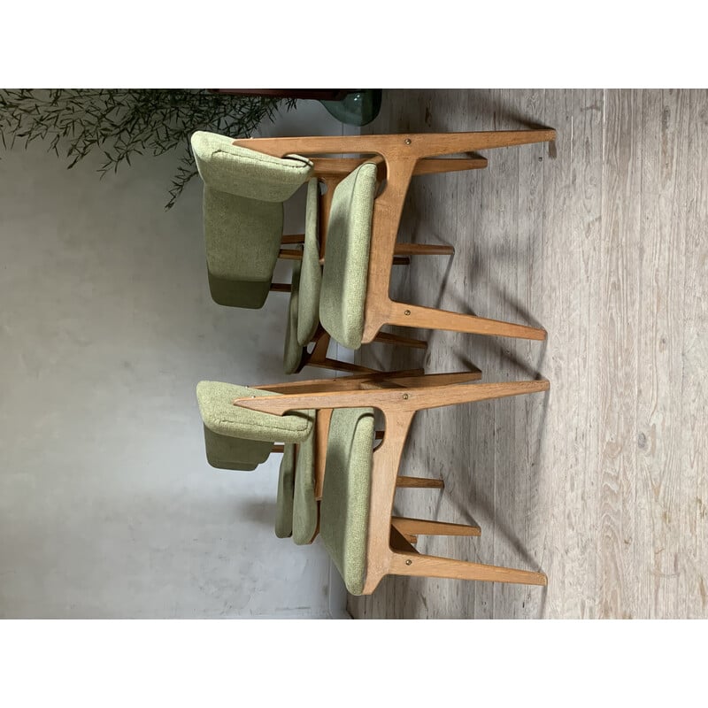 Juego de 6 sillas vintage de roble y terciopelo verde de Gunnar Sorlie, Noruega