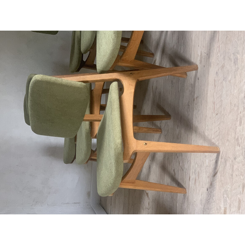 Lot de 6 chaises vintage en chêne et tissu velours vert de Gunnar Sorlie, Norvège