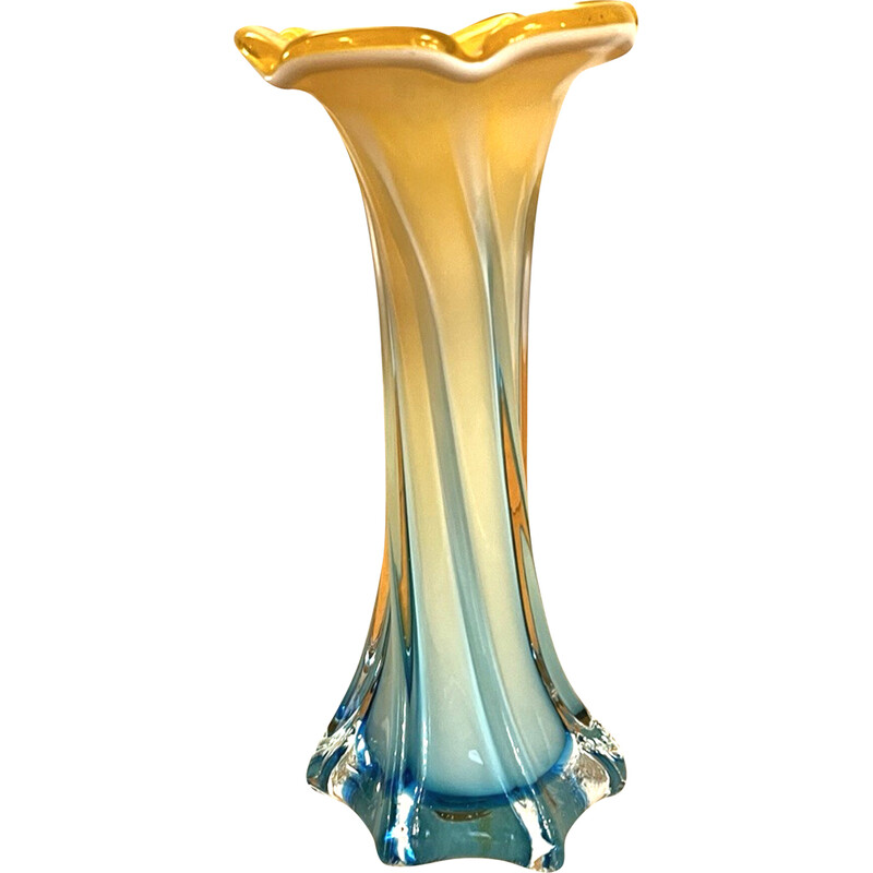 Vase vintage en verre de Murano et verre de lys calla, Italie 1980