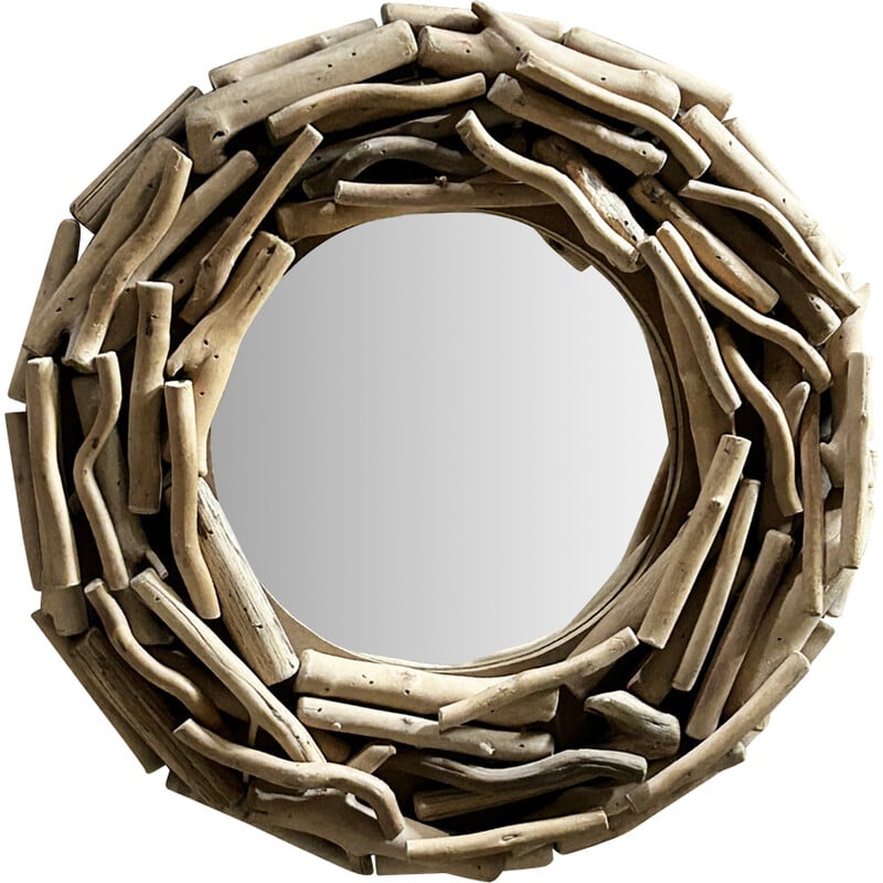 Vintage round driftwood mirror