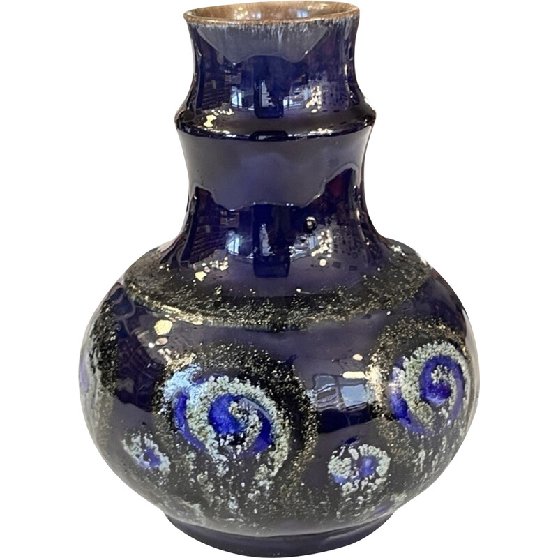 Vintage cobalt blue ceramic vase for Strehla Keramik, Germany 1960