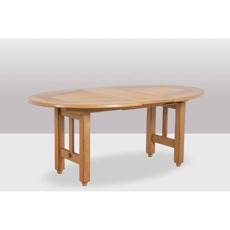 Vintage oval table in natural oak by Guillerme et Chambron, France 1970